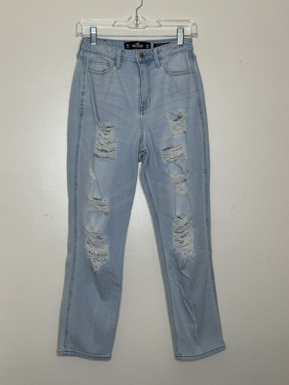 Hollister Curvy Ultra High Rise Mom Jeans Size 3 Light Wash Distressed 26x27